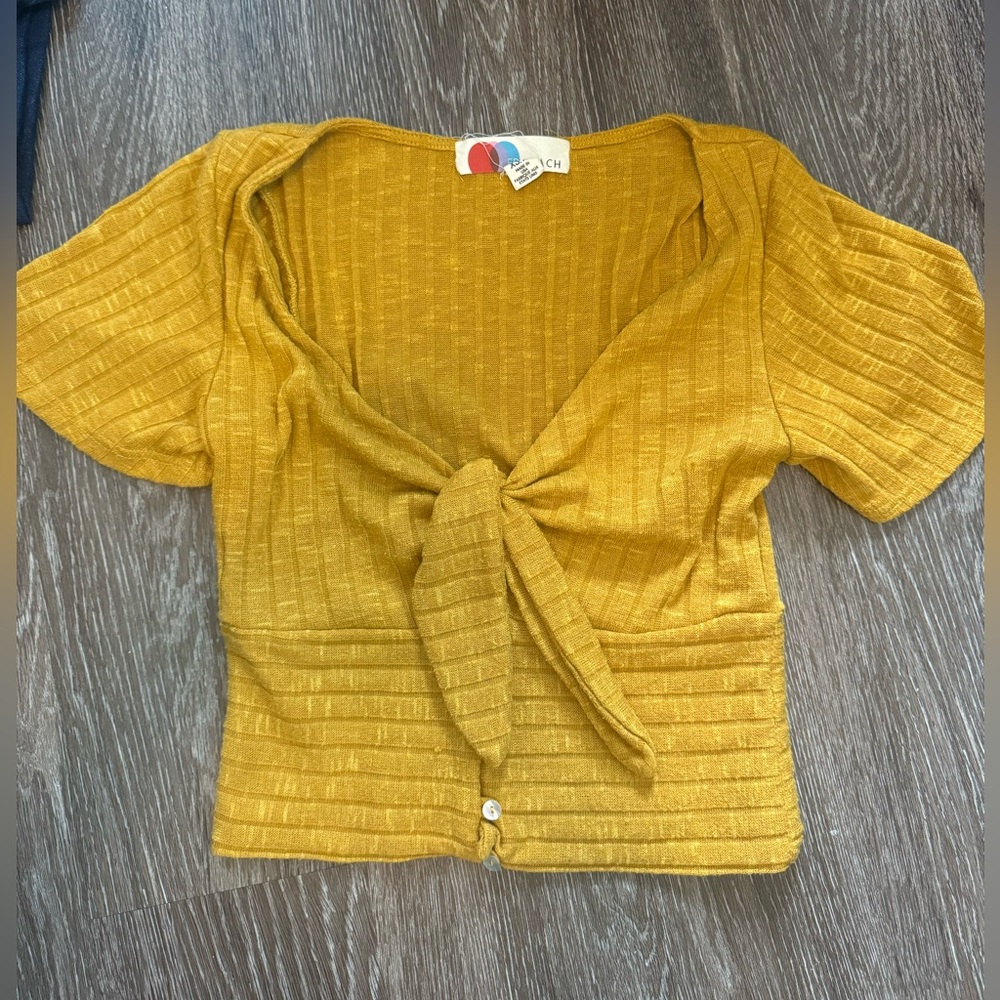 Free People Women's Cropped Tie Up Short Sleeve Yellow Mustard